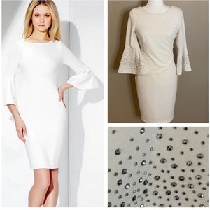 Calvin Klein White Sheath Dress with Bell Sleeves